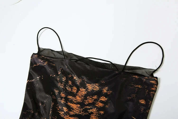 KIMLUD, kliou Suspendency Maxi Dress Women Leopard Panelled Draped Backless Lace Up Sheath Long Robe Female Classic Party Club Vestidos, KIMLUD Womens Clothes