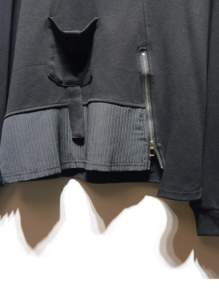 Sweatshirt - Pocket Zipper - Jersey - Black | KIMLUD