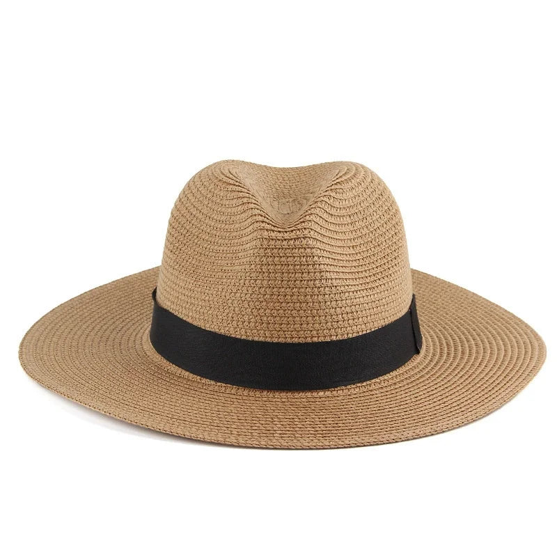 Fashion Men Straw Hat For Women Summer Trendy Beach Sun Hats Solid Color Fedoras Ribbon Casual Cowboy Jazz Cap Gangster Cap Male