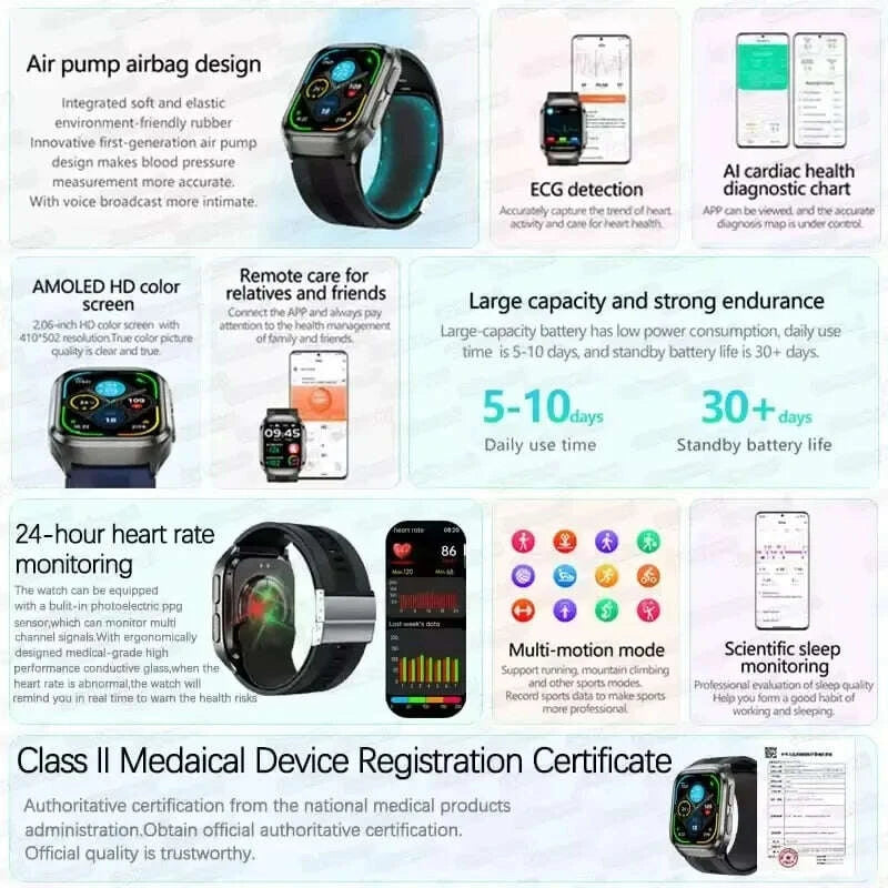 KIMLUD, 2025New Heart Health Analysi NFC Air Pump+Air Bag Smart Watch Men Accurate Blood Pressure Uric Acid ECG Call Smart Bracelet lady, KIMLUD Womens Clothes