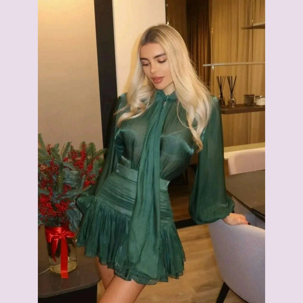 bow-lace-up-top-pleated-short-skirt-two-piece-sets-casual-fashion-shirt-glitter-blouse-high-waist-half-skirts-womens-clothing-kimlud-kimlud-33916419