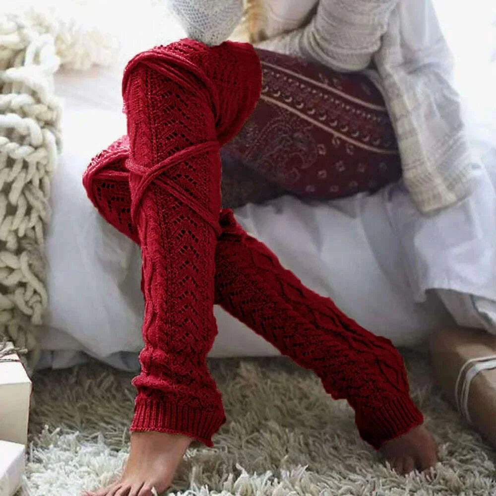 KIMLUD, Womens Leg Warmers Boots Gaiter Winter Ankle Warm Thermal Ladies Wool Above Knee High Socks Knitted Female Y2k Accessory Gothic, KIMLUD Womens Clothes