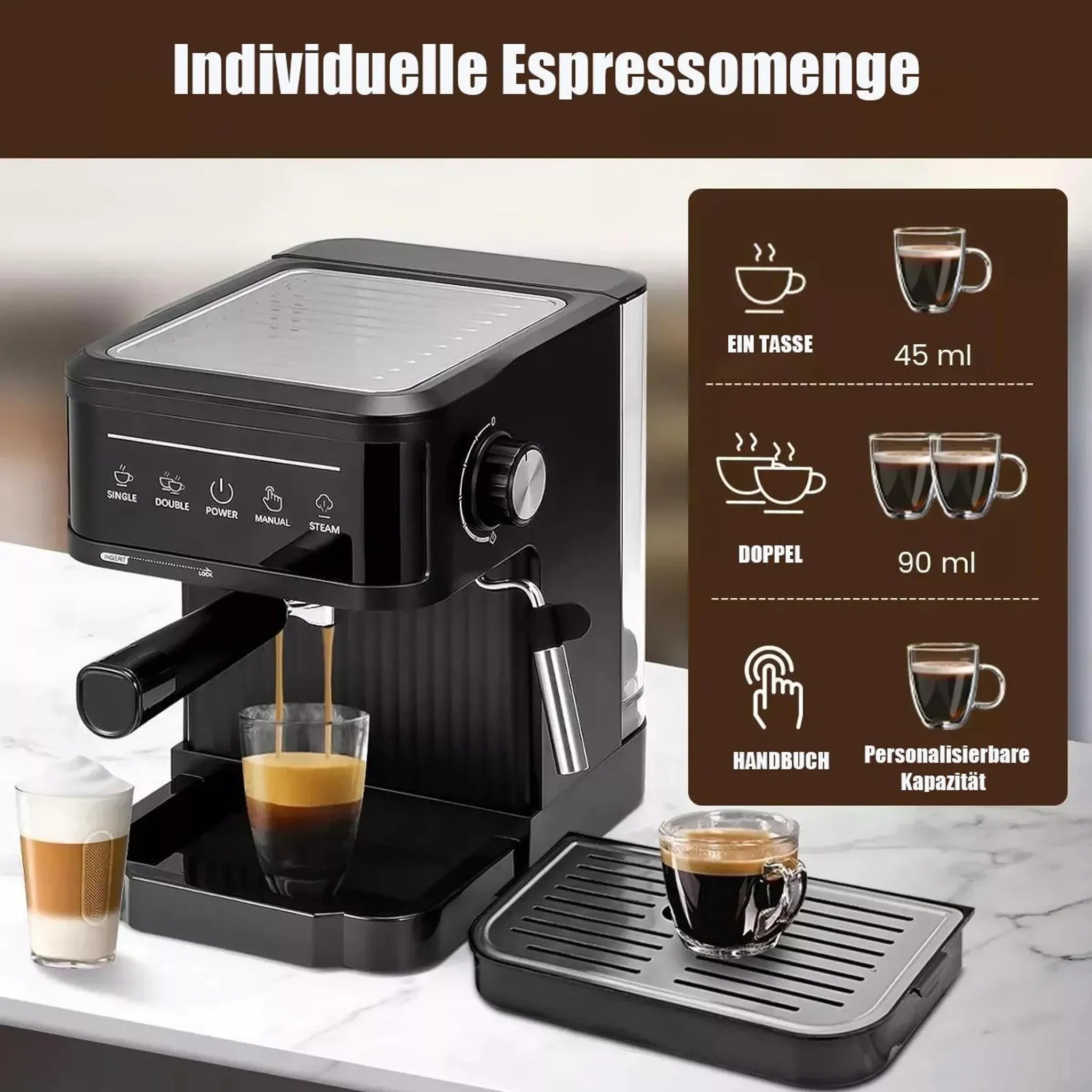 Espresso Machine – 20 Bar Pressure – Black | KIMLUD
