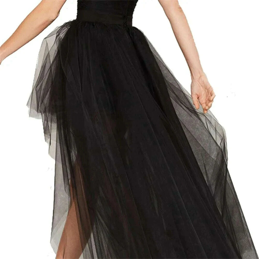 KIMLUD, MisShow Hi-Lo Gothic Punk Tutu Skirt Soft Tulle Elastic Waist High Low Mesh Net Halloween Cosplay Costume Maxi Women Dress, KIMLUD Womens Clothes