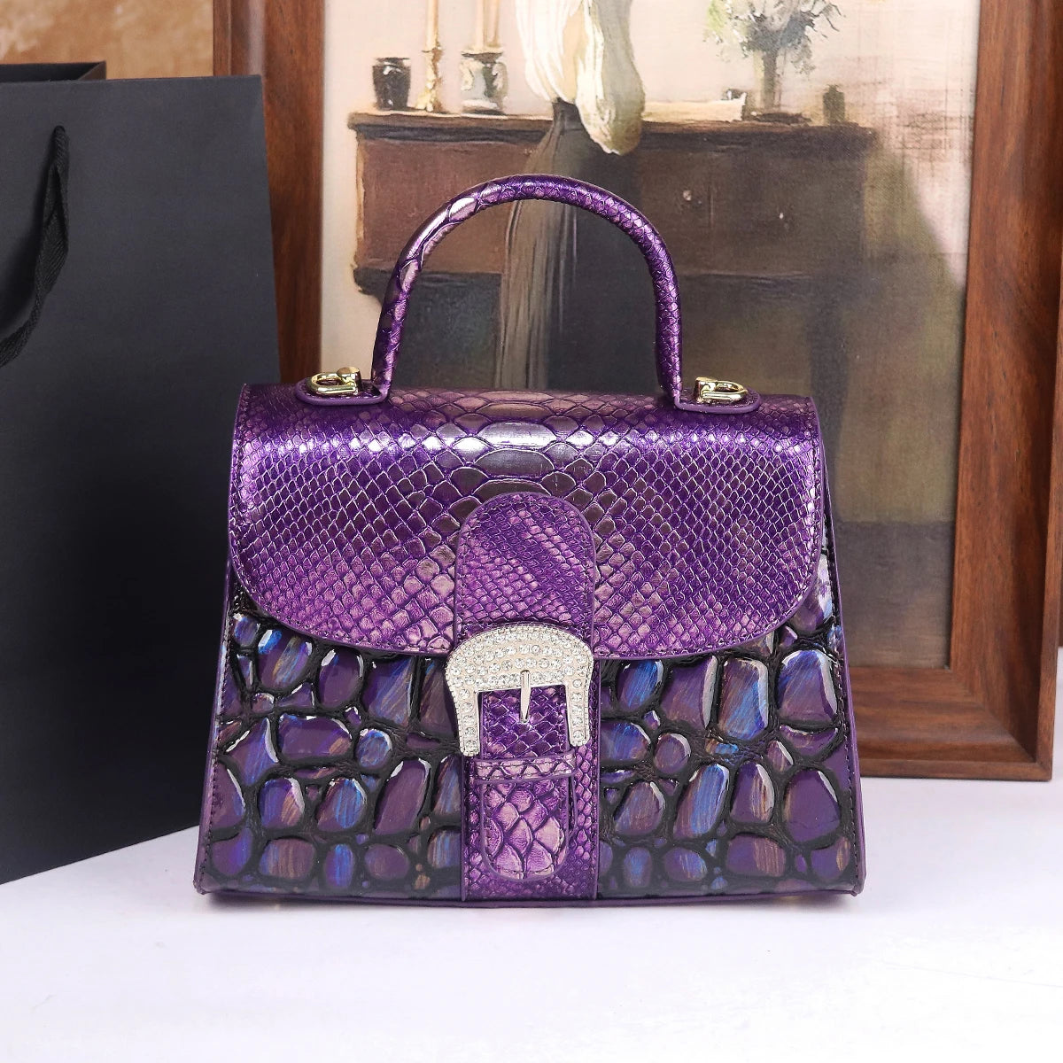 Stone-Patterned PU Crossbody Bag Single-Shoulder — Purple | KIMLUD