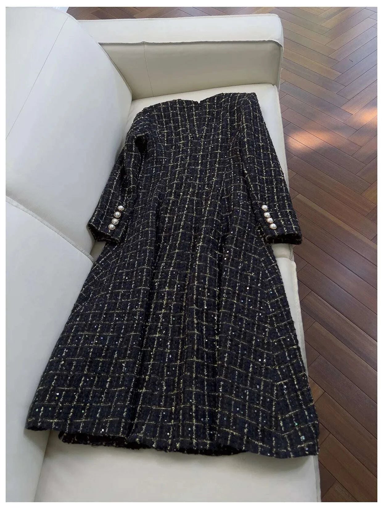 KIMLUD, IEQJ Fashion Autumn Winter Evening Dress Women O-Neck Long Sleeves Single-breasted Zipper Cotton Tweed Umbrella Dresses New, KIMLUD Womens Clothes