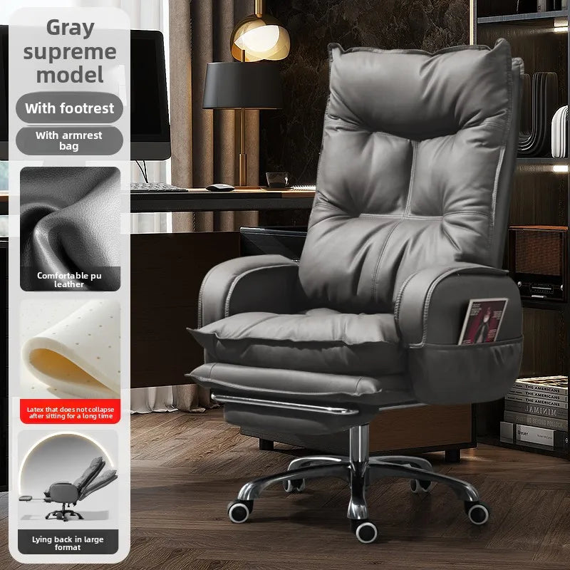 Genuine Leather Executive Chair Reclining Ergonomic Height-Adjustable — Chocolate Brown | KIMLUD