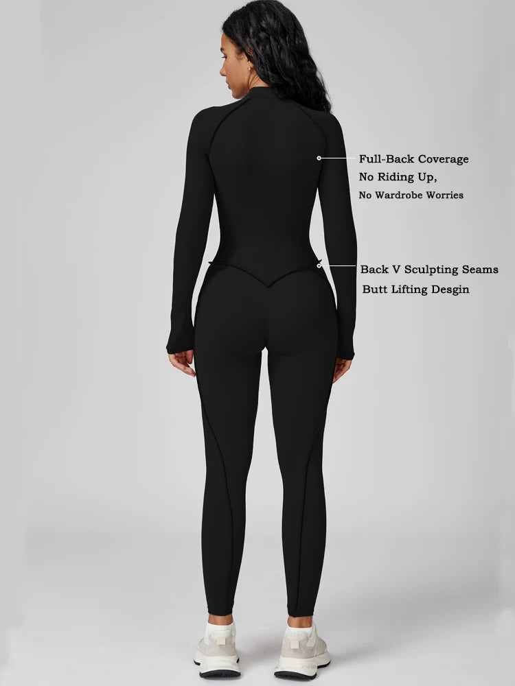 Women Running Romper – Built-In Bra Zip Front – Nylon One Piece | KIMLUD