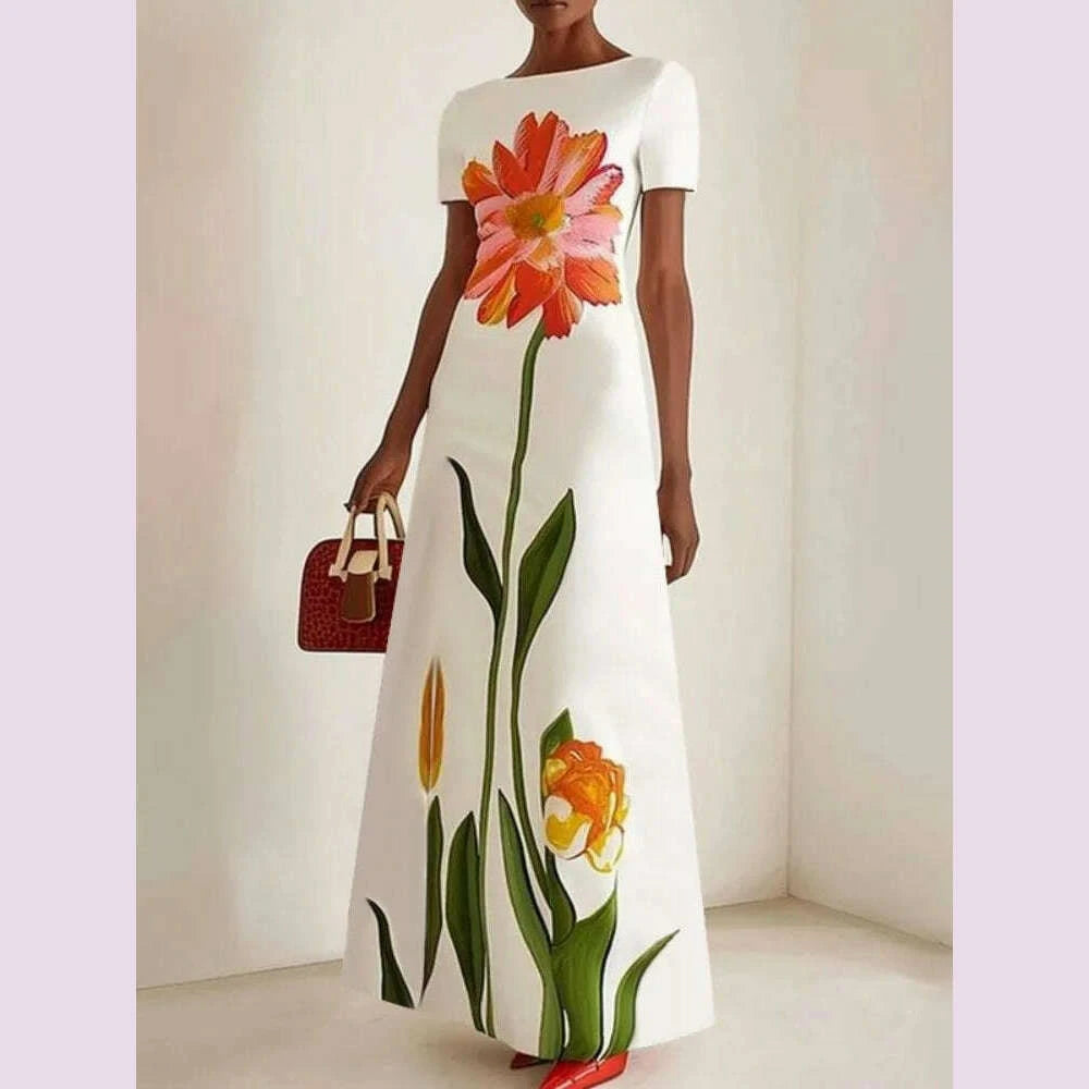 Gymystars 2025 Summer Latest Women's Fashion Flower Printed Dress Round Neck Trend Loose Elegant Party Evening Beach Dresses Gymystars 2025 Summer Latest Women's Fashion Flower Printed Dress Round Neck Trend Loose Elegant Party Evening Beach Dresses
