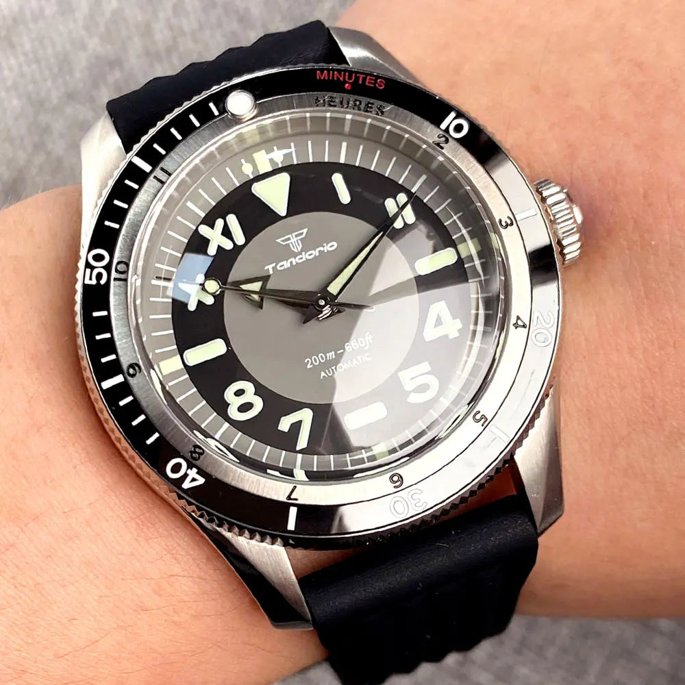 Tandorio Vintage 20ATM Dive Swim Watches Domed Sapphire Black White NH35 PT5000 40mm Automatic Mechanical Men Watch Luminous New