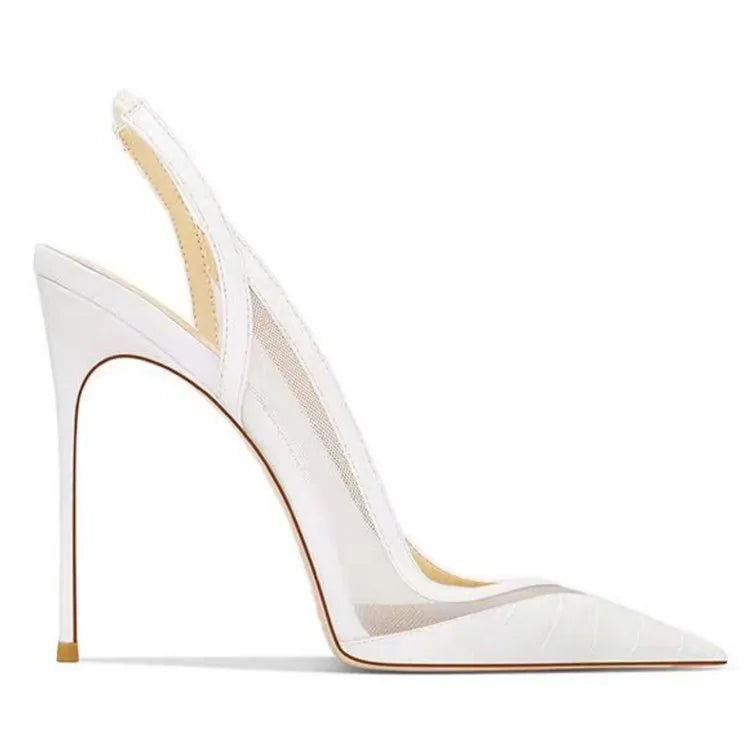 Patent Leather Stone Pattern Slingback Stiletto Heels — Brown | KIMLUD