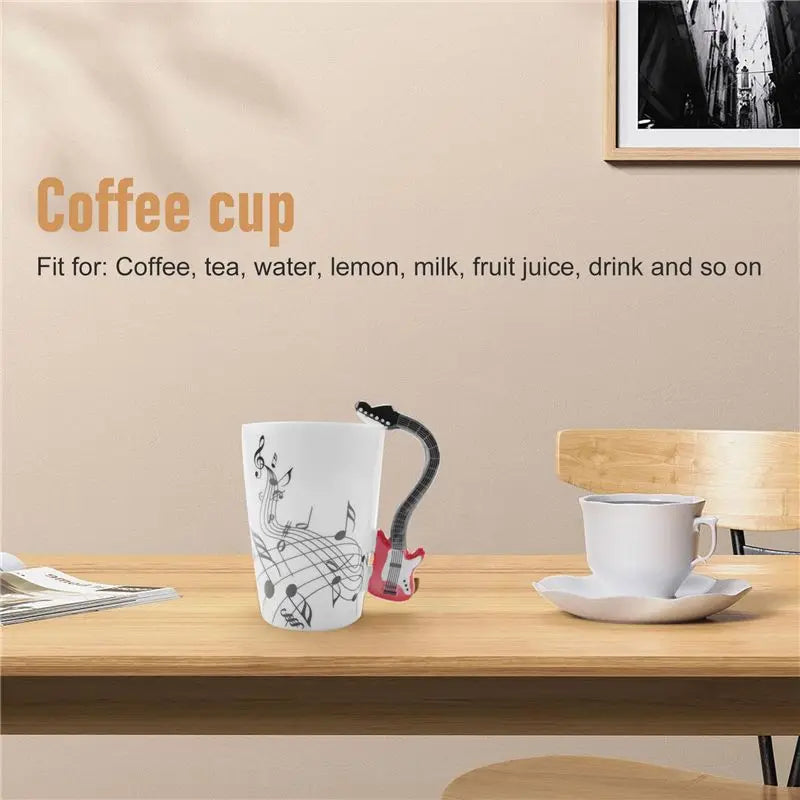 Ceramic Mug With Guitar-Shaped Handle — White | KIMLUD