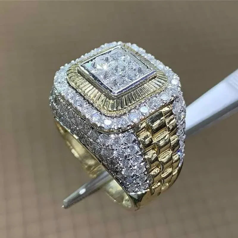 Domineering Rings Hip Hop Inlaid Zircon Stones — Gold | KIMLUD