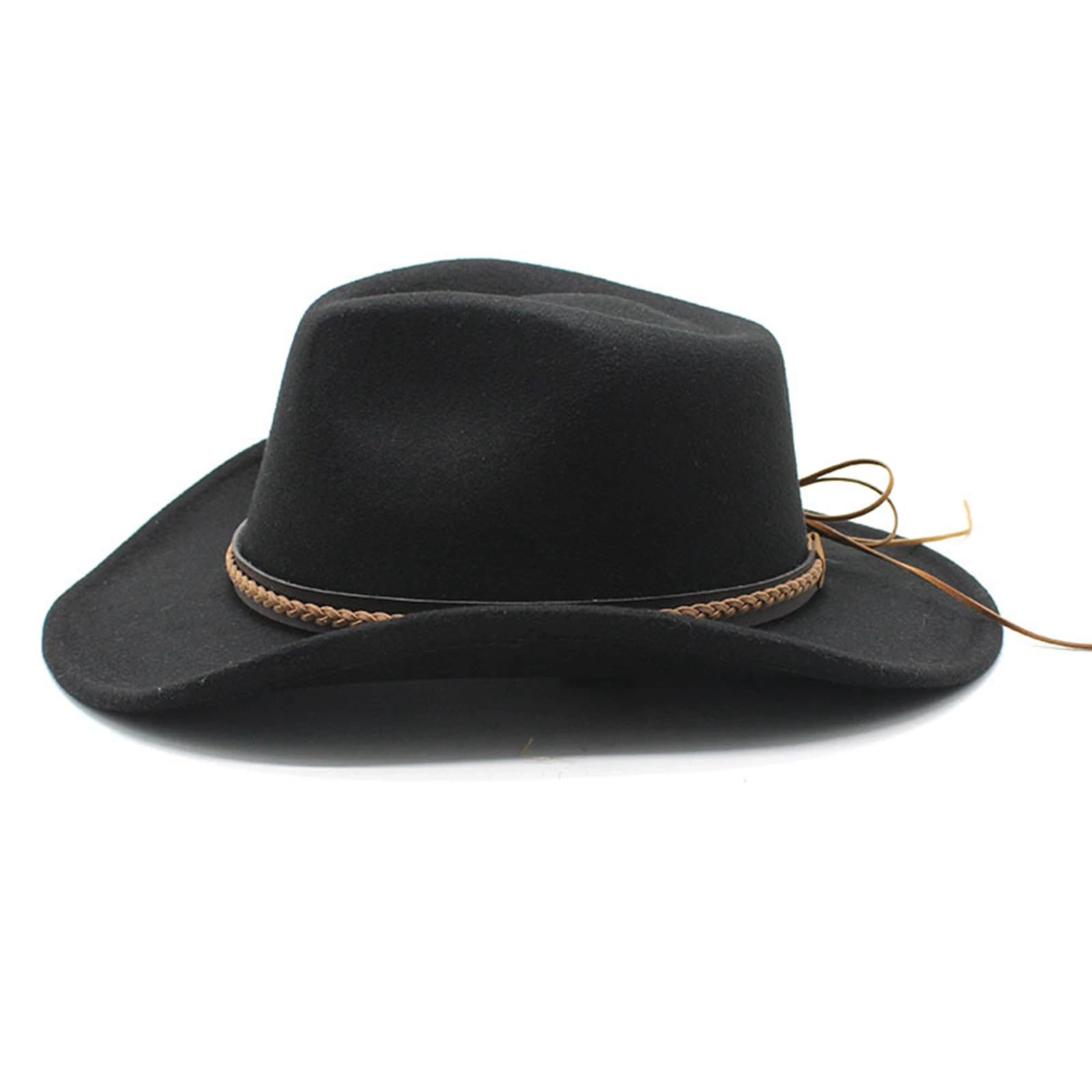 Felt Cowboy Hat Wide Brim With Decorative Band — Black | KIMLUD