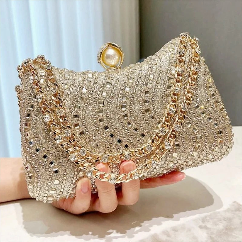 Rhinestone Diamond Inlay Evening Clutch — Blue | KIMLUD