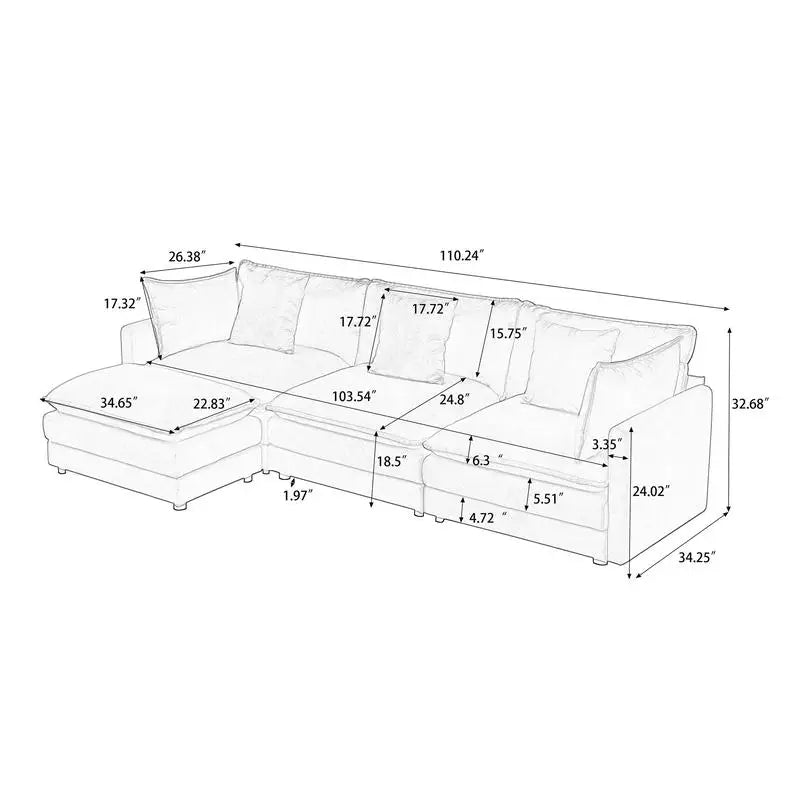 Modular Chenille Cloud Sofa L-Shaped 110-Inch — Orange | KIMLUD