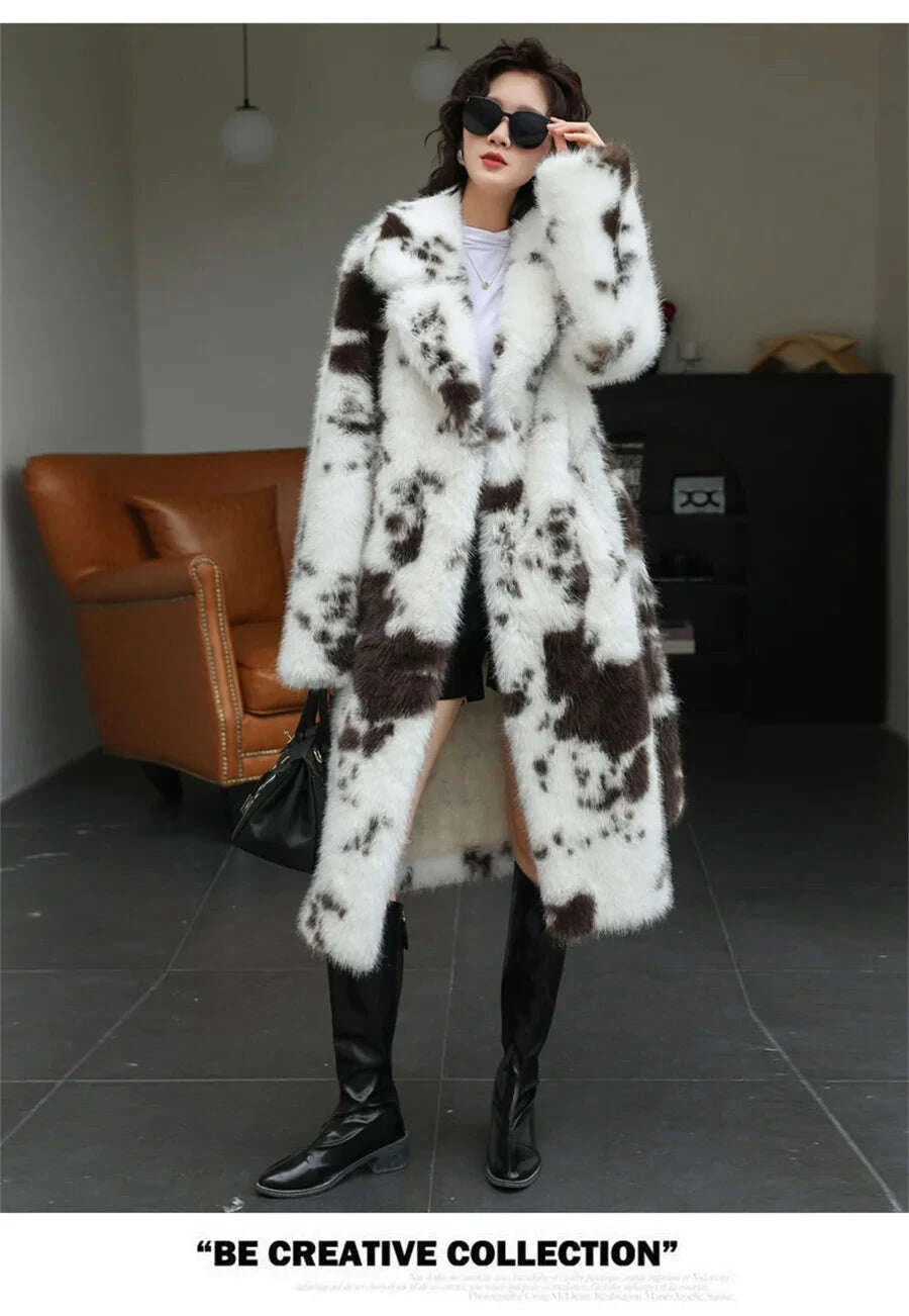 KIMLUD, ZAROY Luxury Fluffy Faux Mink Fur Long Women's Coat Fashion Gradient Fur Winter Thick Warm Outerwear Brand Design Overcoat шу, KIMLUD Womens Clothes