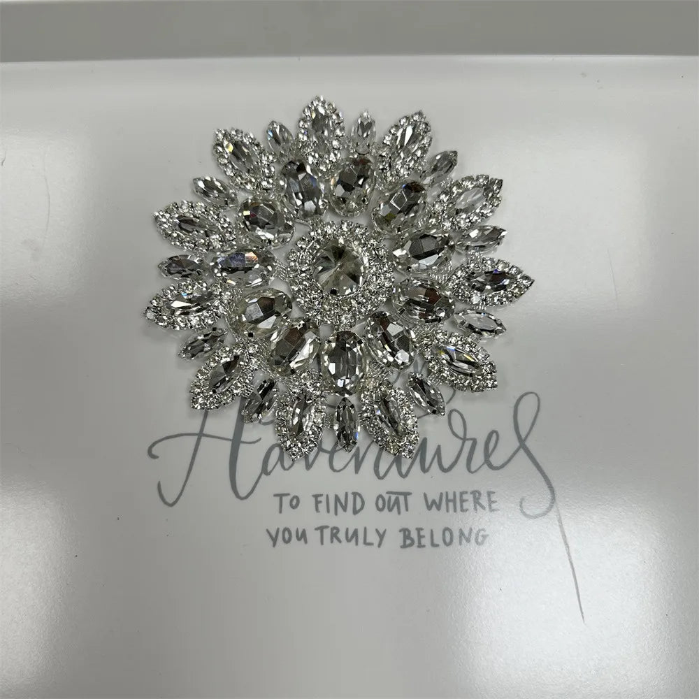Crystal Rhinestone Appliques Round Cut Wedding Dress Embellishments — Clear | KIMLUD