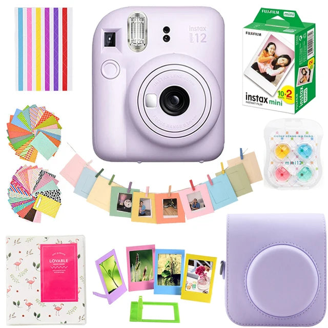 Genuine Fujifilm Instax Mini 12 Instant Camera With 20 Sheets Mini Film Paper Camera Shoulder Strap Bag Accessories Gift Suit
