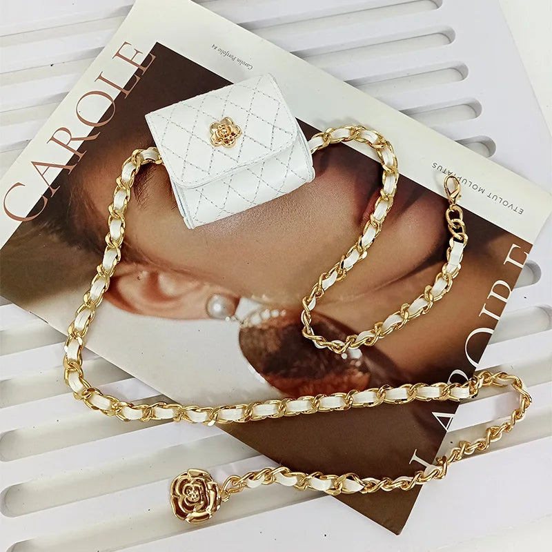 PU Belt Bag Girdle Chain Mini Waistpack — Camellia | KIMLUD