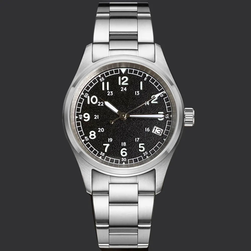 Tandorio 20ATM Waterproof Diver 36mm Field Watch Men NH35 Mechanical Movt Black White Dial Luminous Sapphire Glass 3.8 Auto Date