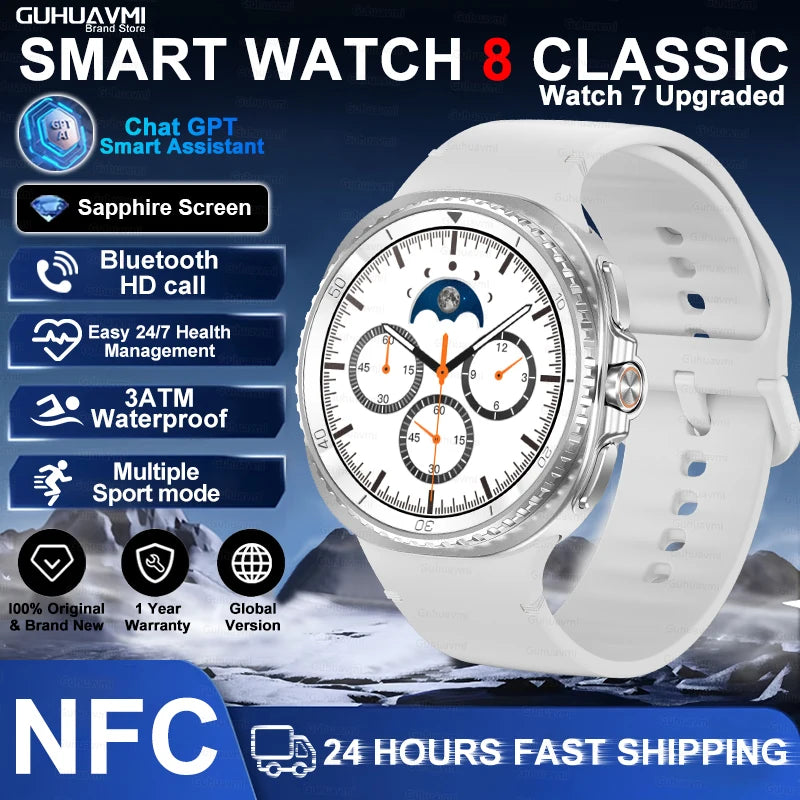 46mm Watch 8 Ultra Classic GPS Compass NFC SmartWatch Men AMOLEDS Rotating Dial BT Call 3ATM Waterproof Watch7 Upgraded Watches