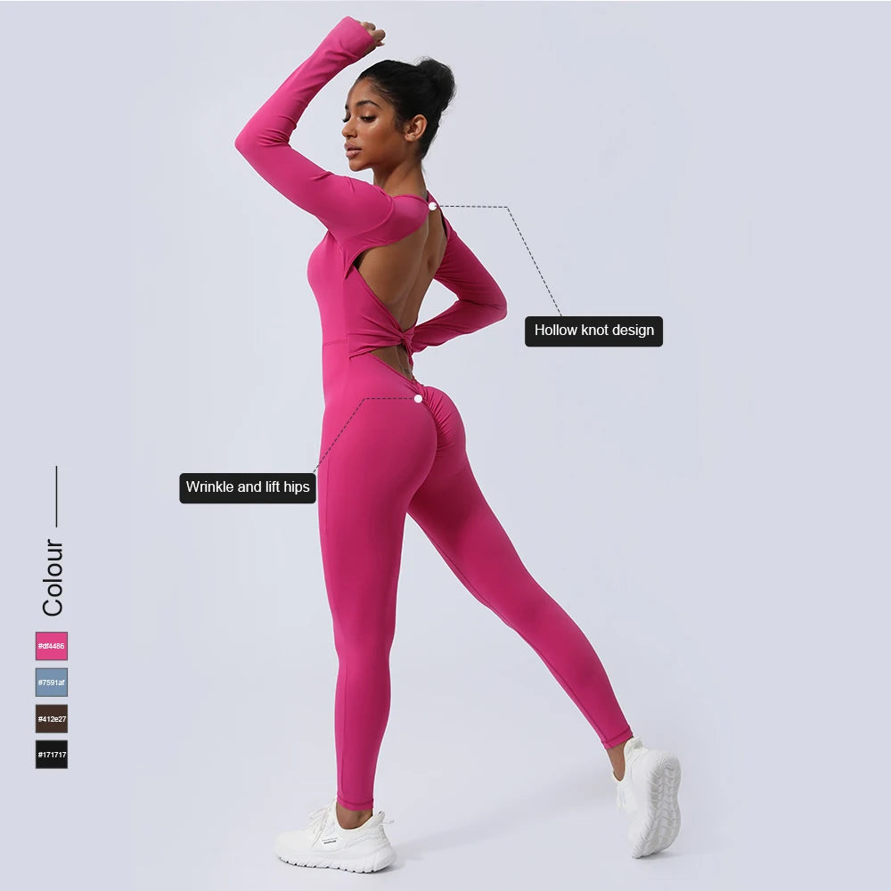 Jumpsuit – Backless Long Sleeve – Nylon – Yoga Set | KIMLUD