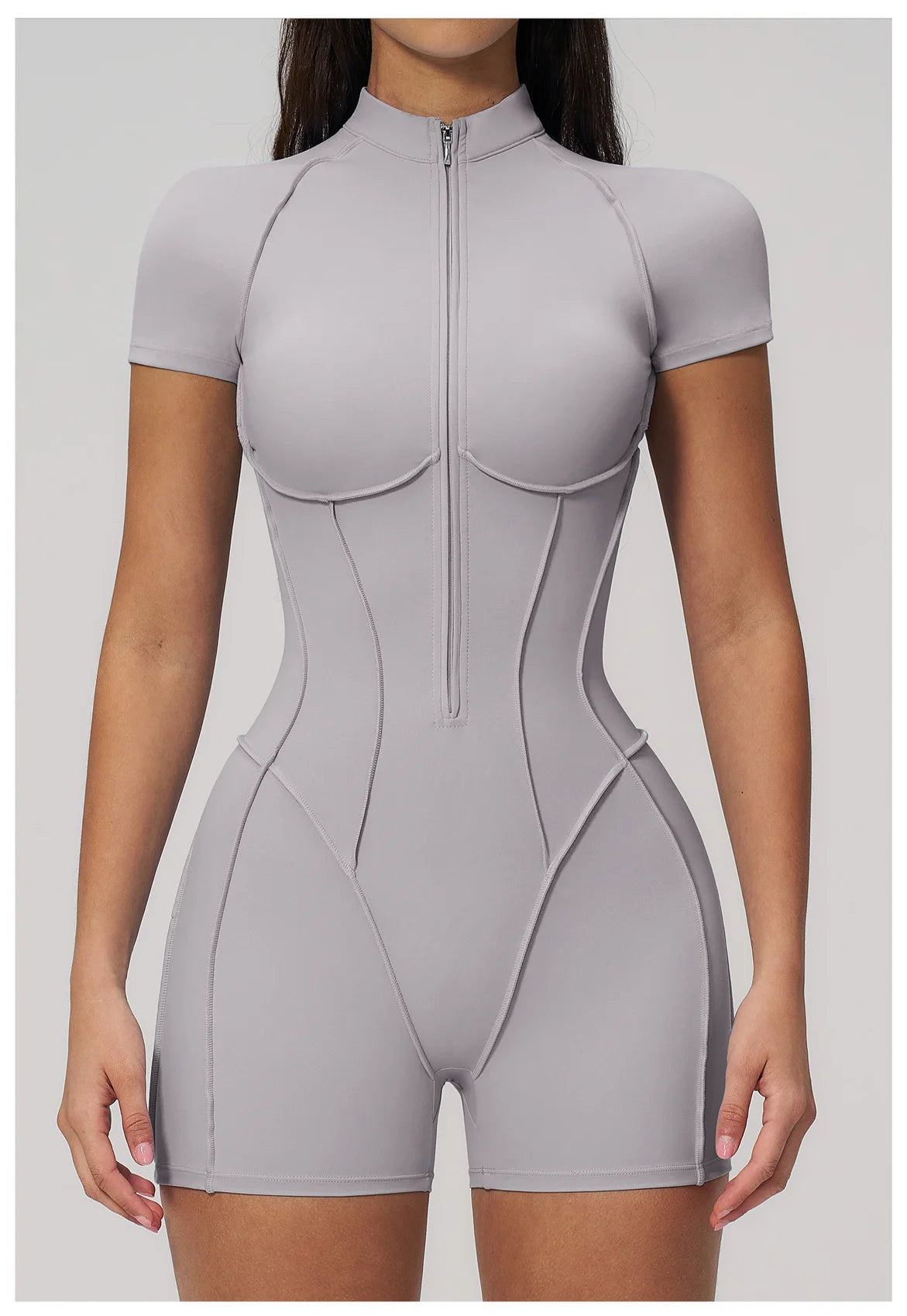 Performance Stretch Jersey Zippered Yoga Bodysuit Short Sleeves For Studio To Street — Red | KIMLUD
