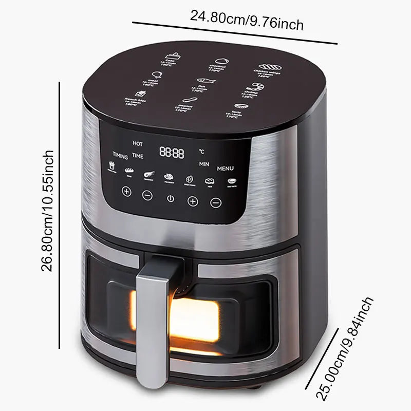 Oil-Free Air Fryer Oven 1250W LED Touch Panel With Presets Roast Bake Broil — Brushed Silver | KIMLUD
