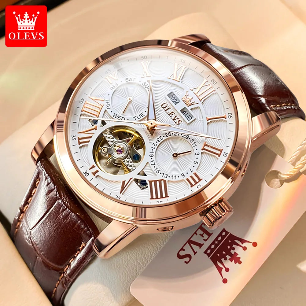 Leather Strap Watch Automatic Chronograph — Silver | KIMLUD
