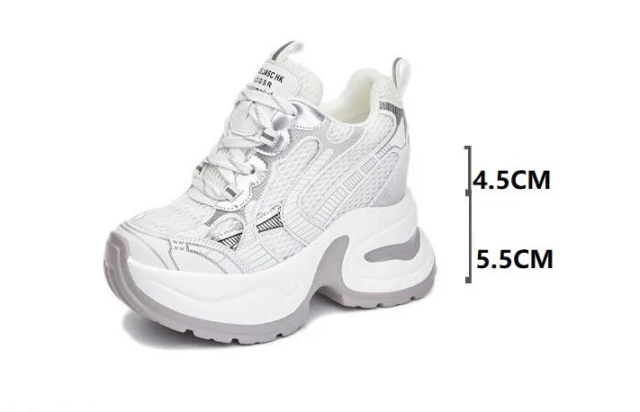 Synthetic Air Mesh Sneakers Platform Wedge — White | KIMLUD