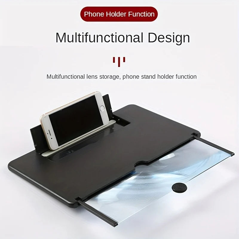 Pull-Out Phone Screen Amplifier 10 12 Inch 3D HD Video Magnifier with Anti-Blue Light Foldable Lazy Stand for All Smartphones