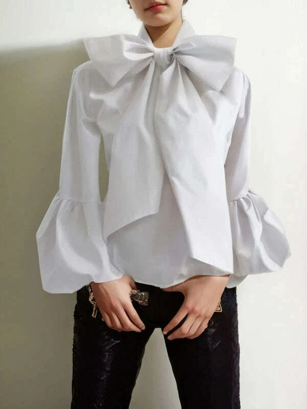 modigirl-bowknot-high-collar-shirt-for-women-2024-new-lantern-sleeve-fit-solid-green-blouse-urban-womens-fashion-commuter-topkimludkimlud-35565159
