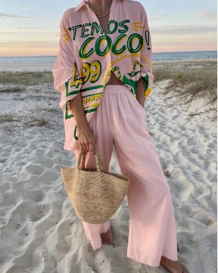 Two-Piece Set – Boho Beach Print – Loose Silhouette | KIMLUD