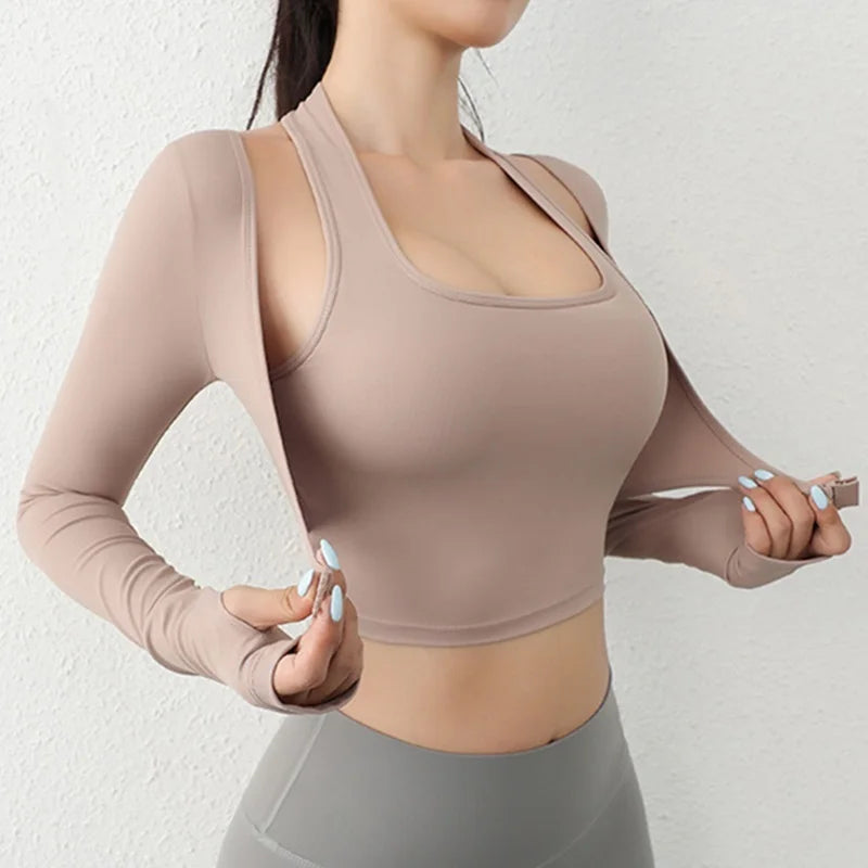 Yoga Shirt – Breathable – Long Sleeve Crop Top – Black | KIMLUD