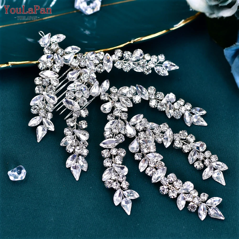 AB Rhinestone Bridal Hair Comb Wedding Accessory — Silver | KIMLUD