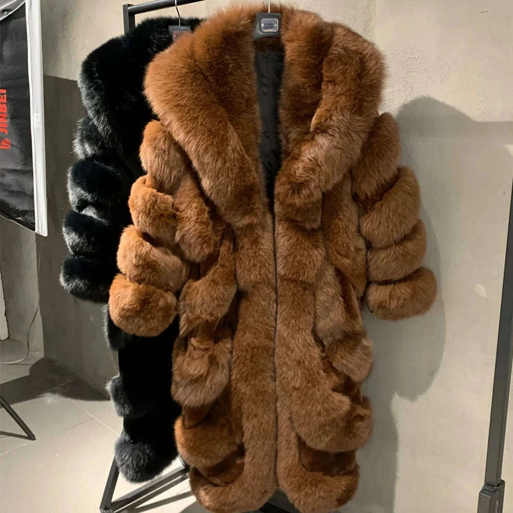 KIMLUD, High End Customization Diagonal Stripe Fur Jacket Extra Long Floor Full Length Luxury Silver Fox Fur Coat with Big Collar, KIMLUD Womens Clothes