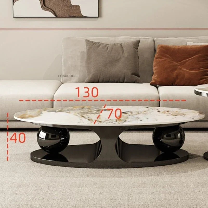 Gold-Toned Iron Oval Coffee Table With Glass Centerpiece — Gold | KIMLUD