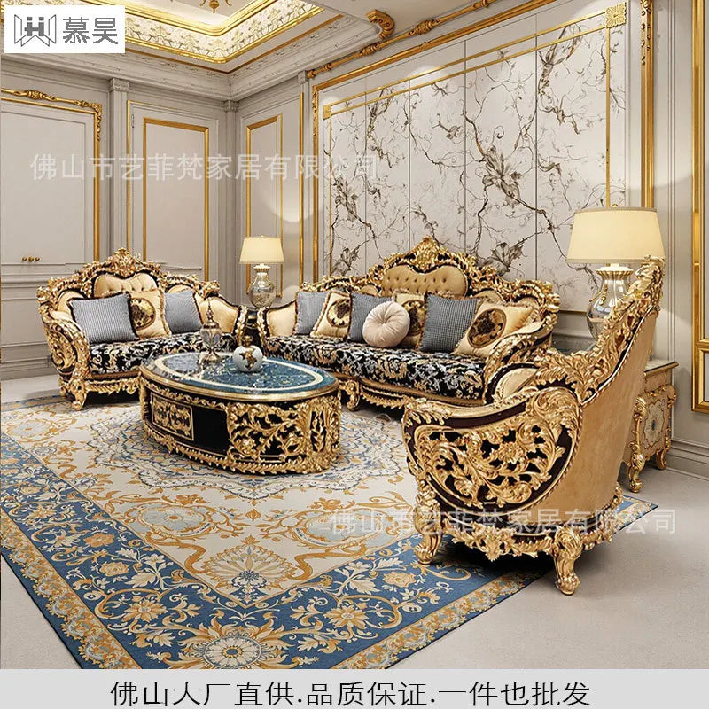 French aristocratic living room furniture European style luxury high-end gold fabric sofa