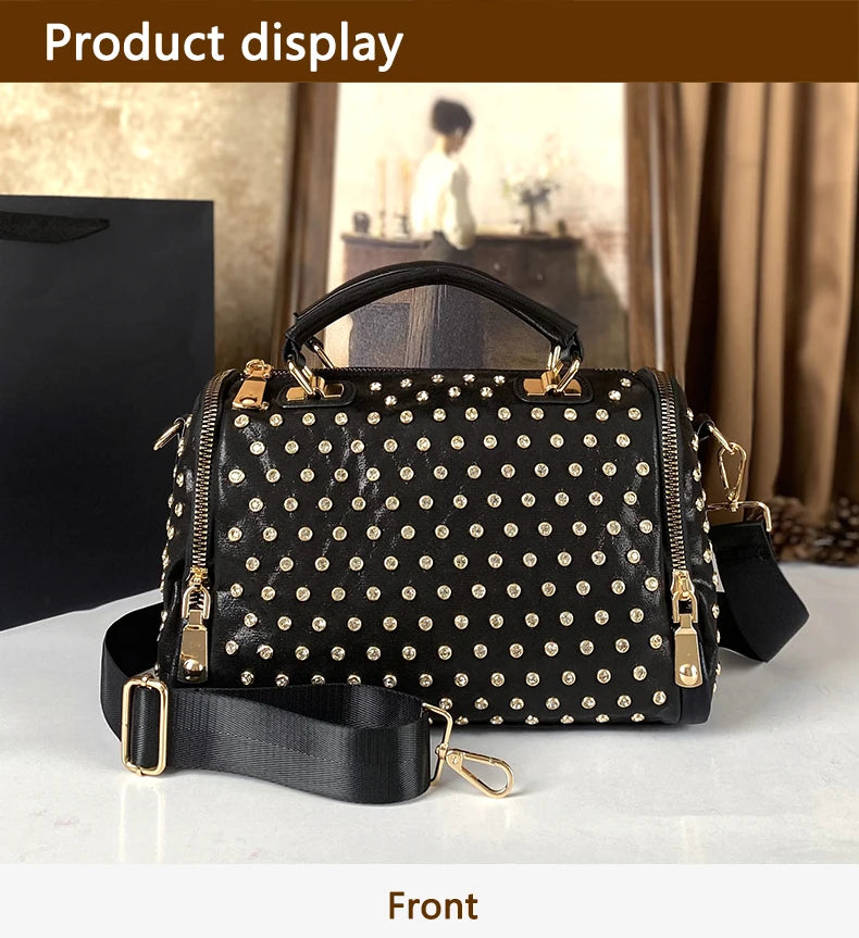 Crossbody Handbag – Diamond Studded Punk Style – PU | KIMLUD