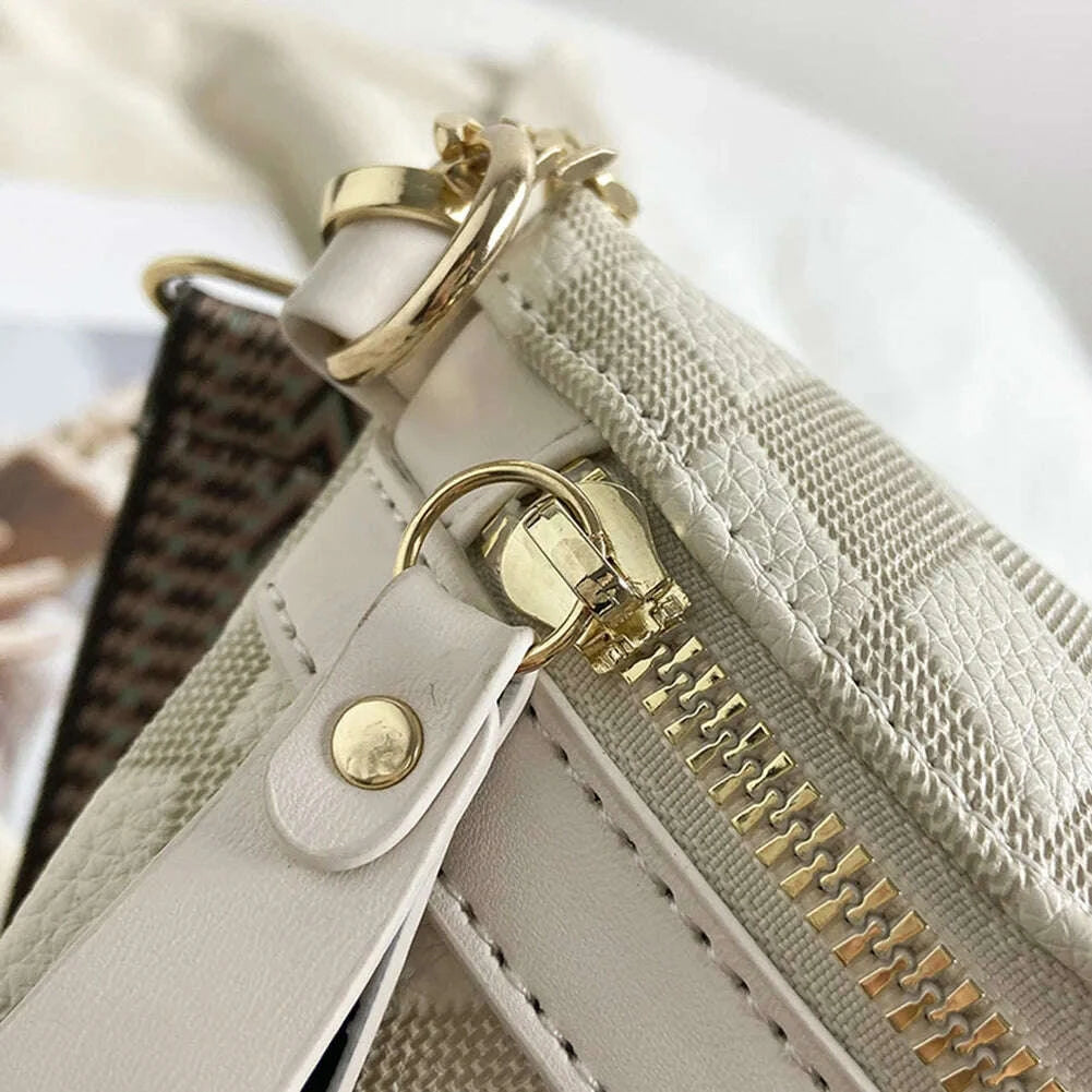 KIMLUD, Rhombic Lattice Female Sling Waist Pack Fashion Chain Sports Satchel Casual PU Leather Portable Wide Strap for Weekend Vacation, KIMLUD Womens Clothes