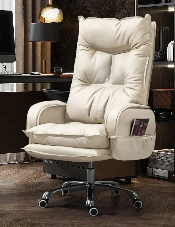 Cortex Leather-Blend Office Chair Executive Desk Chair With Ergonomic High Back — Cognac Brown | KIMLUD