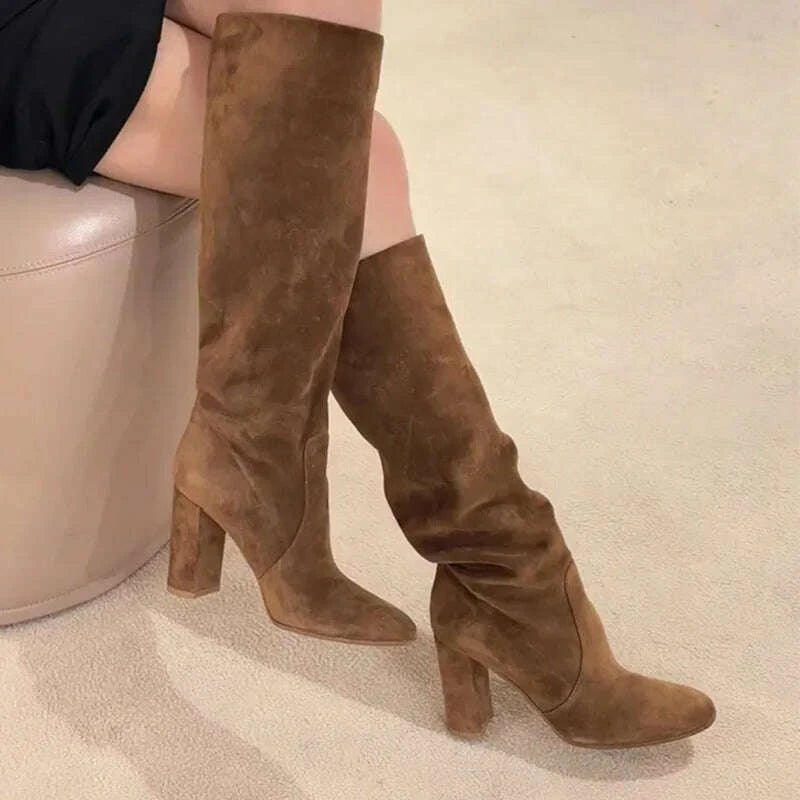 KIMLUD, High Heels Knee High Women's Boots Snow Warm Long Boots Woman Shoes Winter 2025 Sexy Suede Shoes Dress Pumps Mujer Chelsea Botas, KIMLUD Womens Clothes