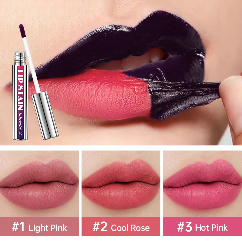 Lip Stain Blading Peel Off and Reveal Kit Long Lasting 3pcs Rose Waterproof Pink Lip Tint Transfer Proof Natural Lip Stain Kit