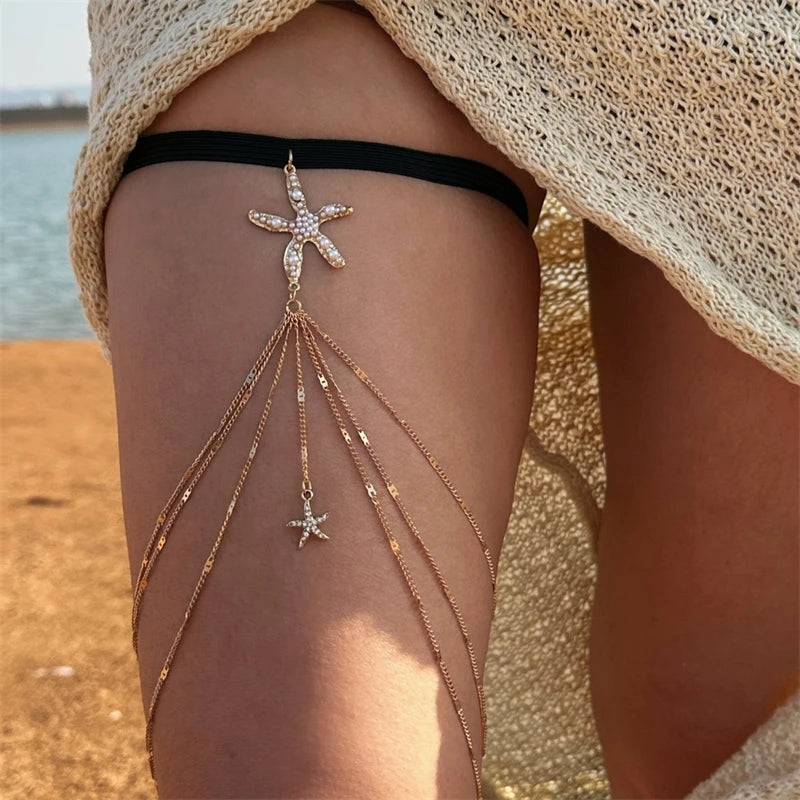 Ethnic Style Waist Chain Accessories Bohemia Versatile Belt Women's Dress High-end Waistband Retro Metal Star Sun Belly Chain