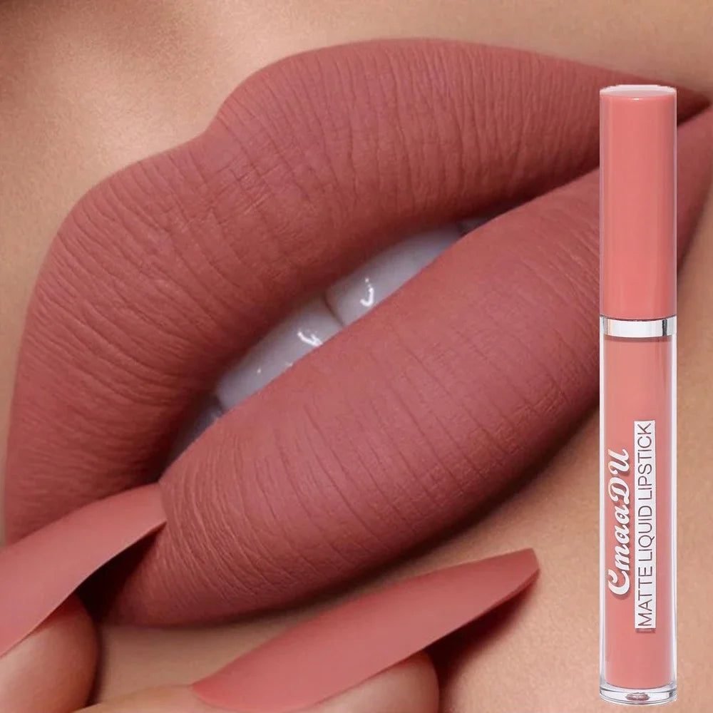 Nude Velvet Matte Lipstick Long Lasting Waterproof Rendering Non-stick Cup Makeup Lip Glaze Lips Liner Pencil Woman Cosmetics