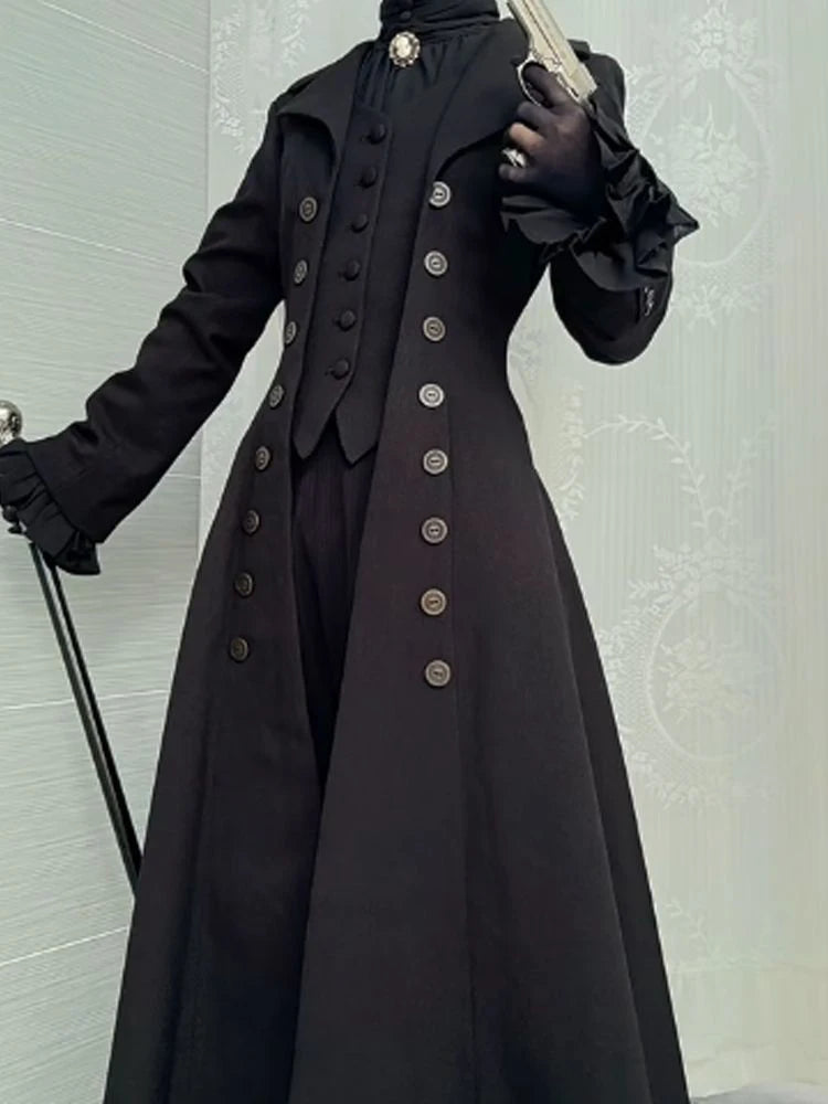 Japanese Y2K Patchwork Midi Coats Women Gothic Dark Academic Double Breasted Jackets Fashion Streetwear Slim Lapel Outwear New