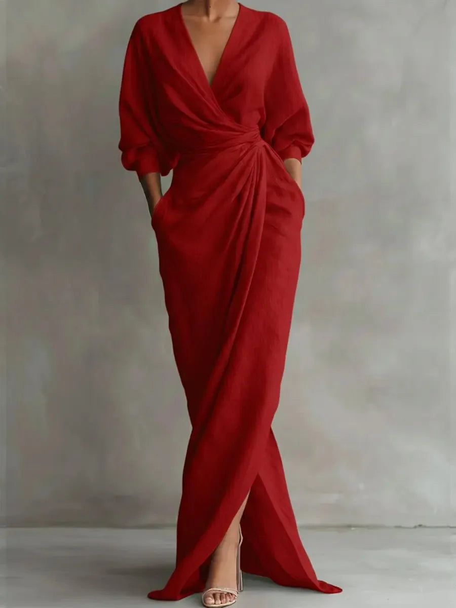Wrap-Draped Dress Sculpted Waist — Soft Pink | KIMLUD