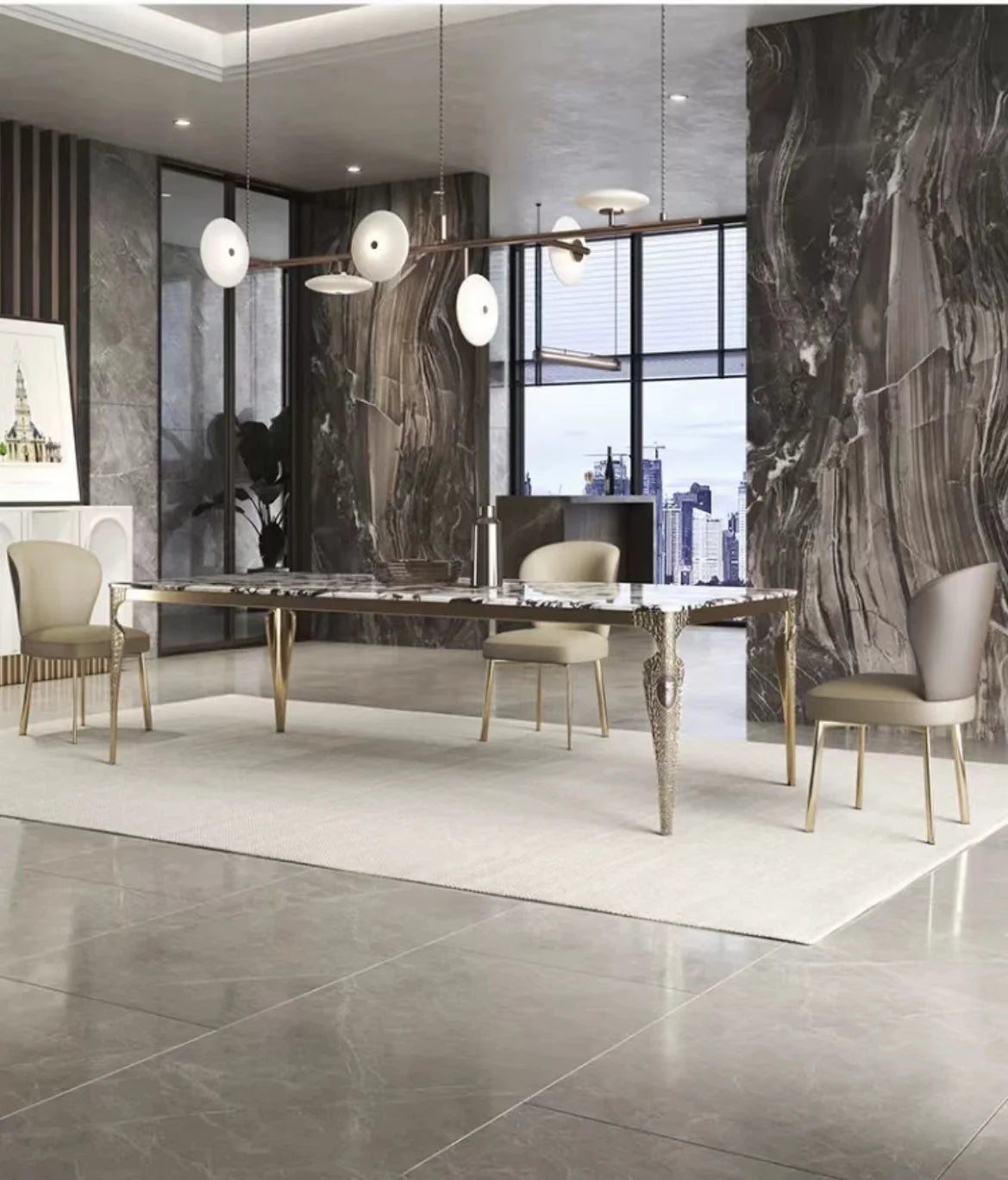 Stainless Steel Ceramic Dining Table Set — White | KIMLUD