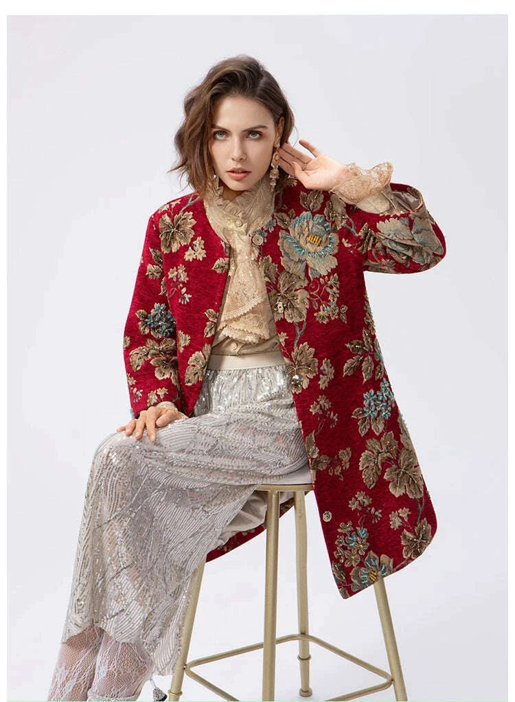 autumn-winter-new-womens-velvet-beaded-round-neck-34-sleeve-burgundy-mid-length-coat-chenille-texture-luxury-jacketkimludkimlud-35562231